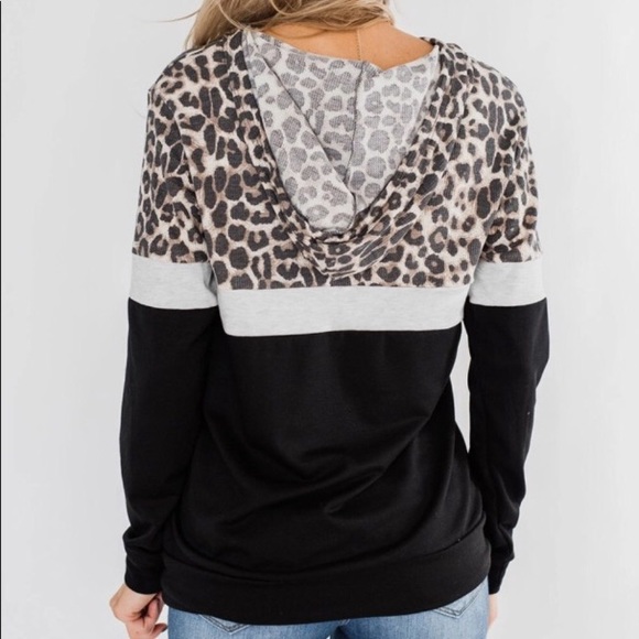 NEW Black & Leopard Color Block Hoodie - Picture 3 of 8